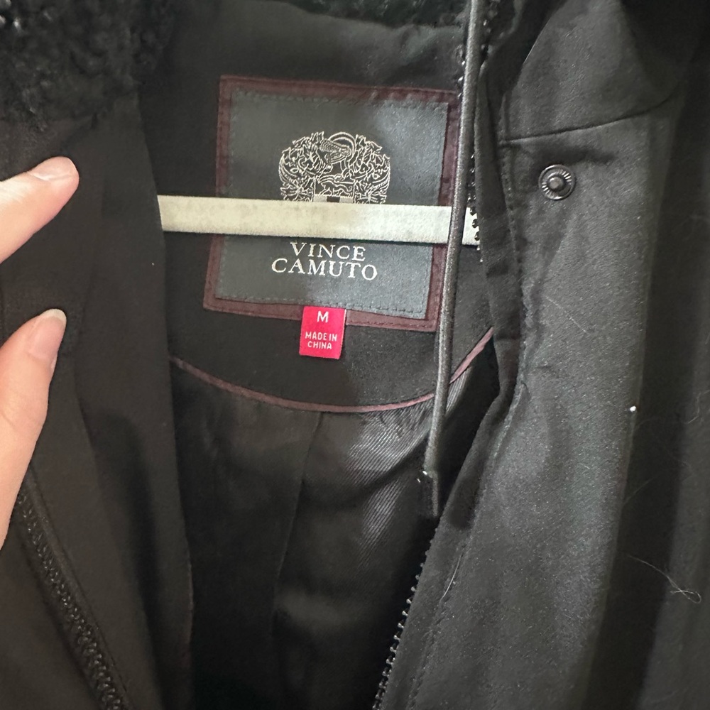 Vince Camuto Black Puffer Coat with Faux Fur Hood - Picture 2 of 3